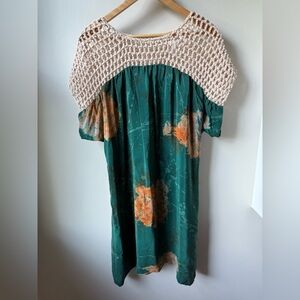 OSEI DURO Anthropologie Hand Dyed Silk Crochet Dress  Ethical‎ Africa Baggy L